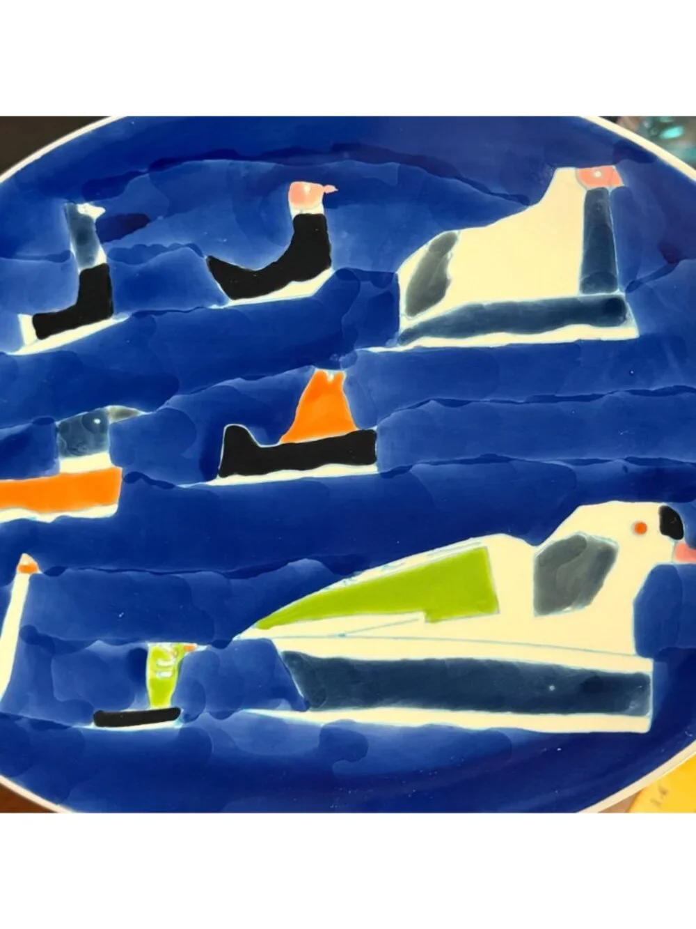 West Elm Collectors Edition By Mizuki Goto Oval Ceramic Plate Blue Bird Design - Picture 4 of 7